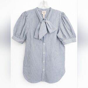 St. John's Bay Blue and White Striped Bow Tie Blouse